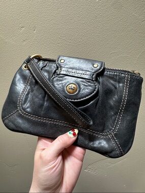 Juicy Couture Black 100% Cowhide Leather Wristlet Clutch - Classic Crown Detail